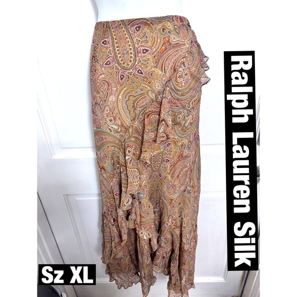 Ralph Lauren Silk Ruffled Paisley Skirt. Spotless Condition Sz XL - Picture 1 of 10